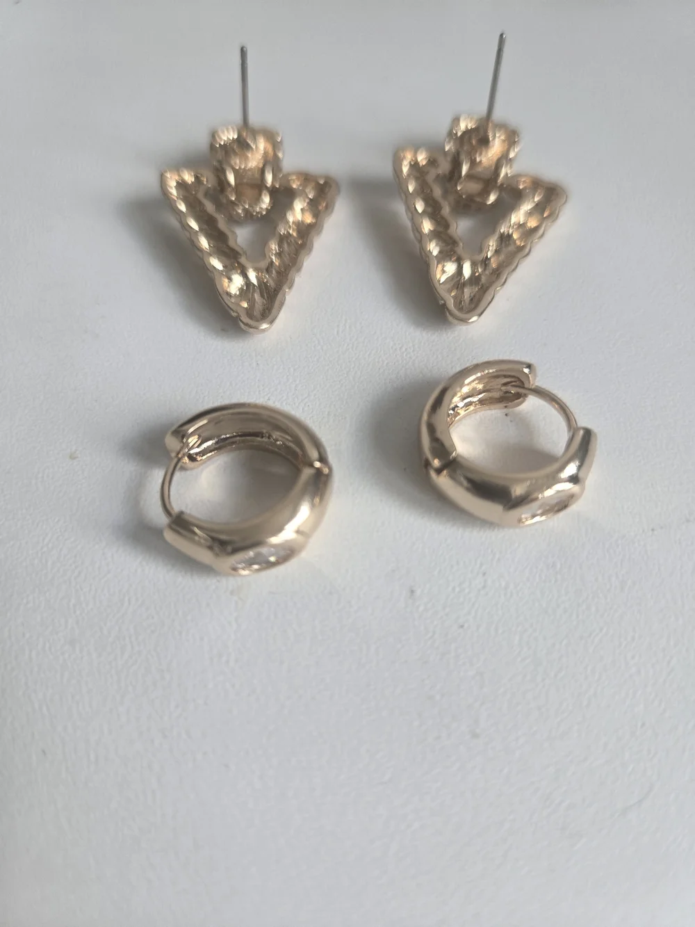 Gold-Tone Rope Triangle & Huggie Earring Set
